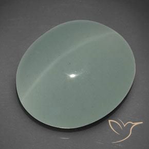 Cat's eye aquamarine verde natural 25,56ct, corte oval, translúcido