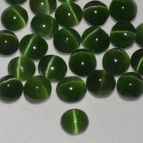 Olho de Gato Augita Verde escuro Natural 0.34ct, Redondo, Translúcido