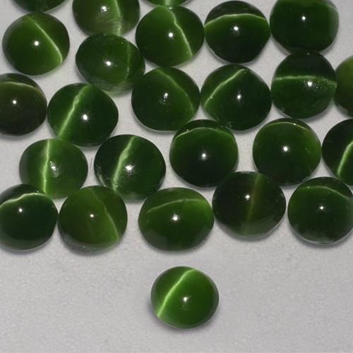 Olho de Gato Augita Verde escuro Natural 0.34ct, Redondo, Translúcido