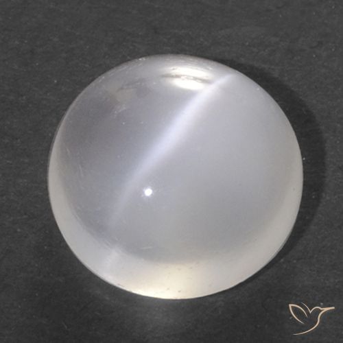 1.40ct Natural branco translúcido Pedra da Lua Olho de Gato, Redondo, Transparente