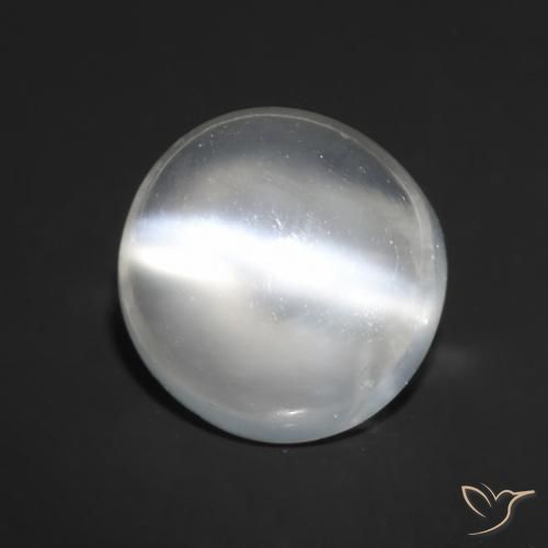 Pedra da Lua Olho de Gato Branco Natural 1.57ct, Corte Redondo, Transparente