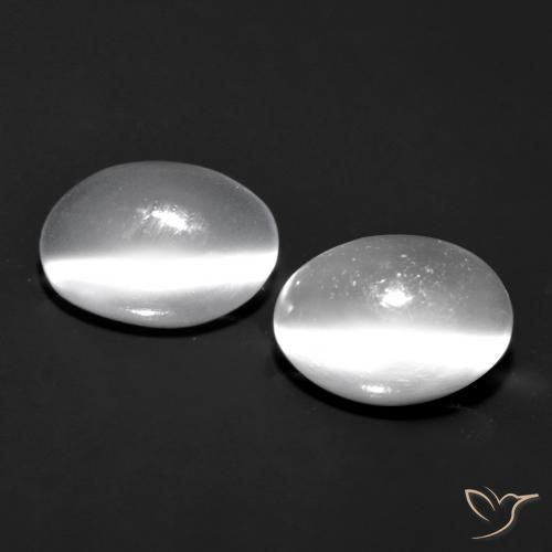Pedras preciosas de Pedra da Lua Olho de Gato Branco natural de 1.97 ct, Corte Oval, Transparente