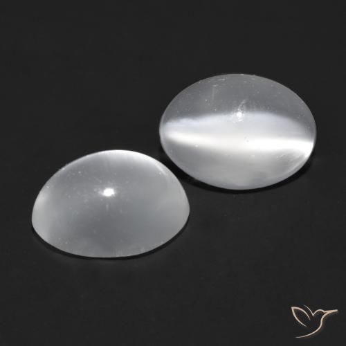 Pedras preciosas de Pedra da Lua Olho de Gato Branco claro natural de 1.78 ct, oval, Transparente