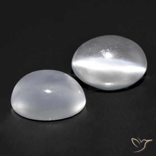 Pedras preciosas de Pedra da Lua Olho de Gato Branco claro natural de 1.69 ct, oval, Transparente