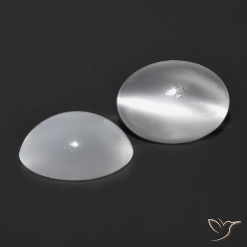 Pedras preciosas de Pedra da Lua Olho de Gato Branco natural de 1.55 ct, oval, Transparente