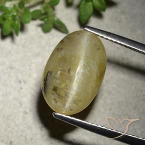Opala Olho de Gato amarelo médio Natural 7.86ct, oval, Translúcido