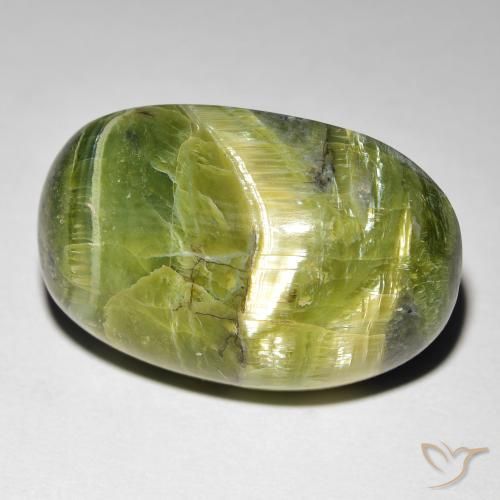 16.99ct Natural Verde amarelado Opala Olho de Gato, oval, Opaco