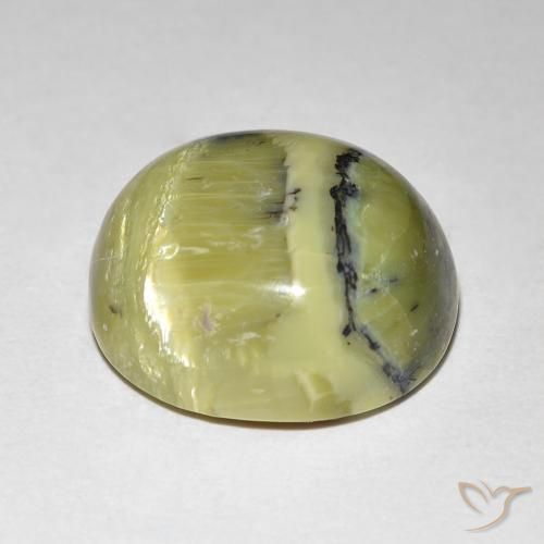 Opala Olho de Gato Verde amarelado Natural 7.62ct, oval, Opaco