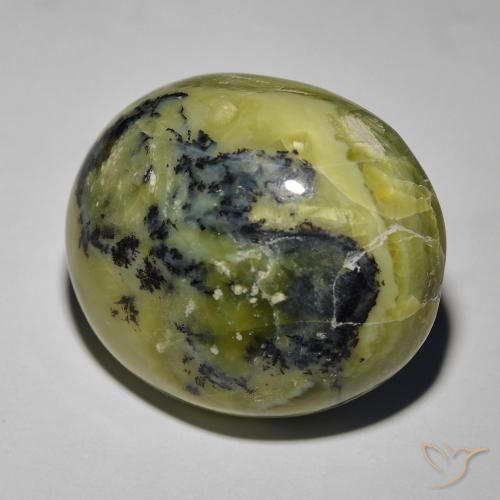 Opala Olho de Gato Verde amarelado Natural 34.72ct, oval, Opaco