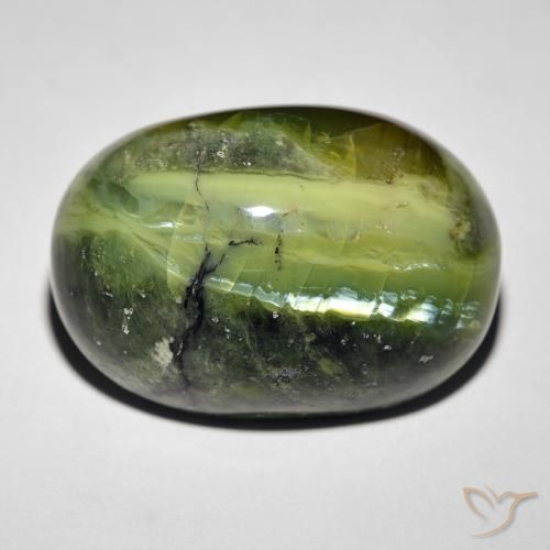 27.34ct Natural verde quente Opala Olho de Gato, oval, Opaco