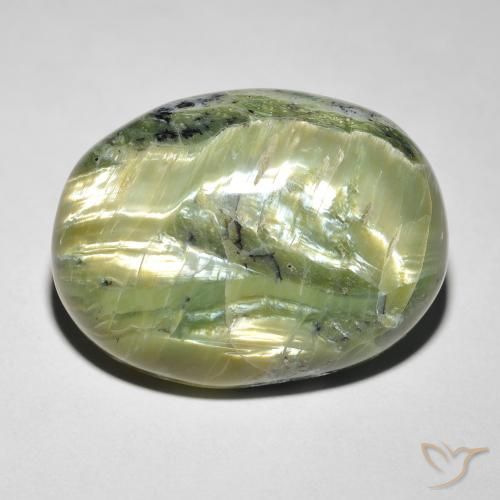14.58ct Natural Verde amarelado Opala Olho de Gato, oval, Opaco