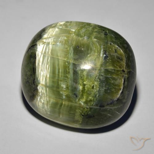 Opala Olho de Gato Verde acastanhado Natural 32.39ct, oval, Opaco