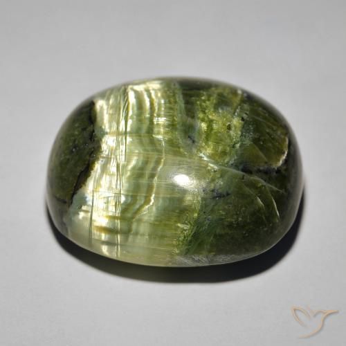 Opala Olho de Gato Verde acastanhado Natural 32.39ct, oval, Opaco