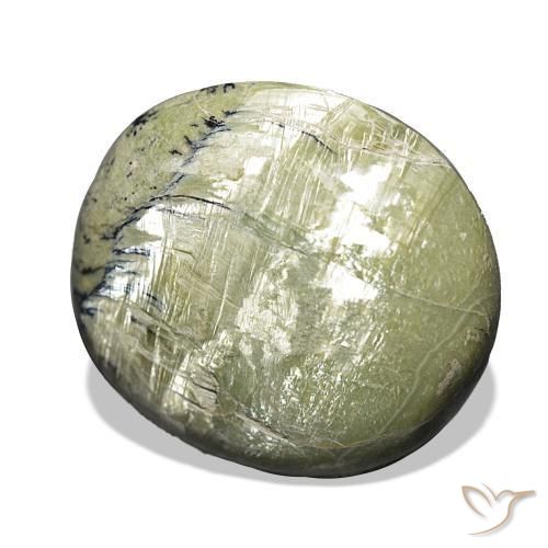 Opala Olho de Gato Verde amarelado Natural 25.90ct, Almofada, Opaco