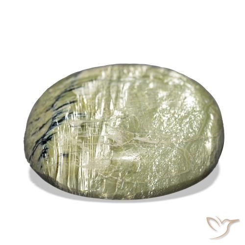 Opala Olho de Gato Verde amarelado Natural 25.90ct, Almofada, Opaco