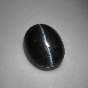 Cat's eye scapolite preto natural 3,37ct, corte oval, opaco