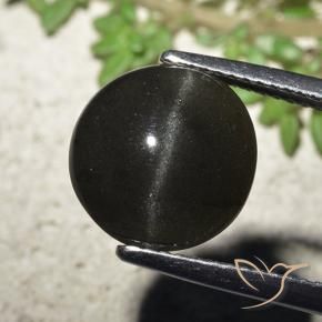 Escapolita Olho de Gato Preto Natural 6.48ct, Redondo, Translúcido