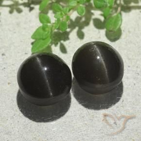 Pedras preciosas de Escapolita Olho de Gato Preto natural de 8.87 ct, oval, Translúcido