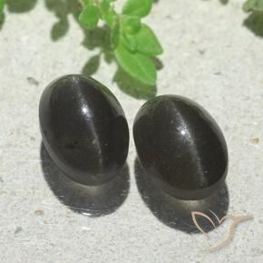 Pedras preciosas de Escapolita Olho de Gato Preto natural de 5.00 ct, oval, Translúcido