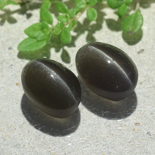 Pedras preciosas de cat's eye scapolite preto natural de 6,12 ct, corte oval, translúcido