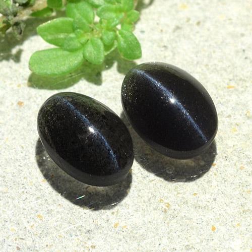 Pedras preciosas de cat's eye scapolite preto natural de 2,59 ct, corte oval, translúcido