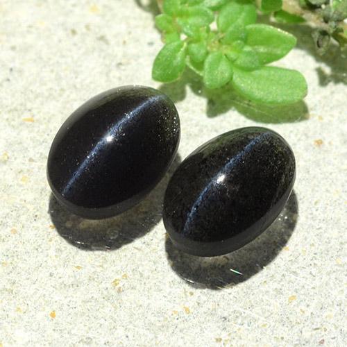 Pedras preciosas de cat's eye scapolite preto natural de 2,59 ct, corte oval, translúcido