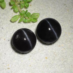 Pedras preciosas de Escapolita Olho de Gato Preto natural de 3.83 ct, Corte Redondo, Translúcido