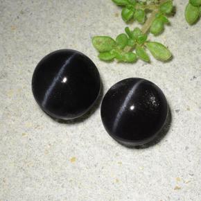 Pedras preciosas de Escapolita Olho de Gato Preto natural de 3.83 ct, Corte Redondo, Translúcido