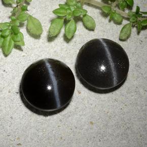 Pedras preciosas de cat's eye scapolite preto natural de 3,46 ct, corte redondo, translúcido