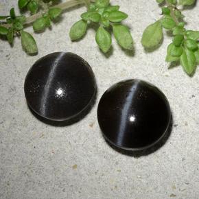 Pedras preciosas de cat's eye scapolite preto natural de 3,46 ct, corte redondo, translúcido