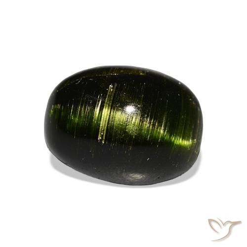 Turmalina Olho de Gato Terra Profunda Verde Natural 5.24ct, Corte Oval, Opaco