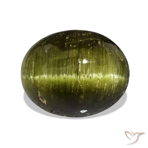 Turmalina Olho de Gato Verde médio Natural 13.44ct, Corte Oval, Opaco