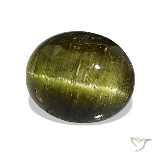 Turmalina Olho de Gato Verde médio Natural 13.44ct, Corte Oval, Opaco