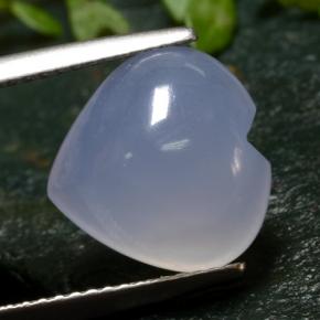 Calcedônia azul natural 5,51ct, formato de coração, translúcido