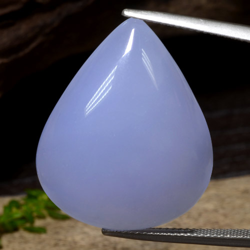 Calcedônia azul natural 34,26ct, formato de pêra, translúcido