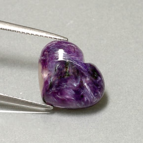 Charoíta violeta natural 4,95ct, formato de coração, opaco