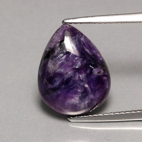 Charoíta violeta natural 5,55ct, formato de pêra, opaco