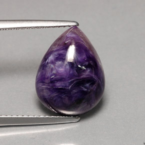 Charoíta violeta natural 7,30ct, formato de pêra, opaco