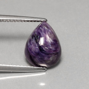 Charoíta violeta natural 3,61ct, formato de pêra, opaco