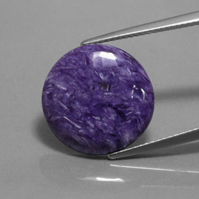 Charoíta violeta natural 7,06ct, corte redondo, opaco