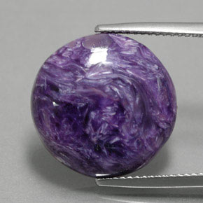 Charoíta violeta natural 10,76ct, corte redondo, opaco
