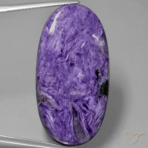 Charoíta violeta natural 55,43ct, corte oval, opaco