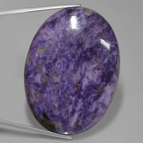 Charoíta violeta natural 108,93ct, corte oval, opaco