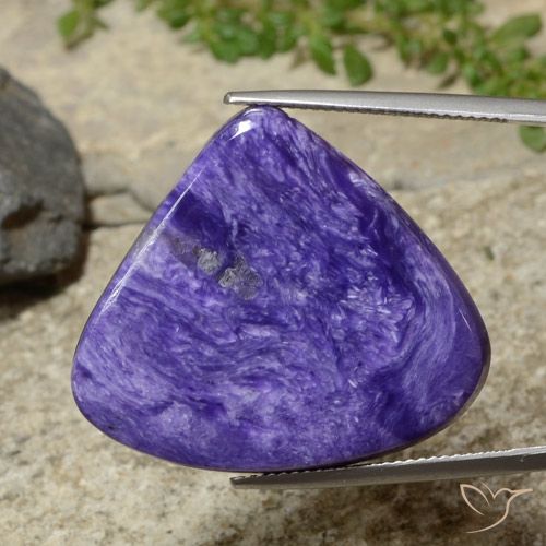 Charoíta violeta médio natural 31,11ct, formato de pêra, opaco