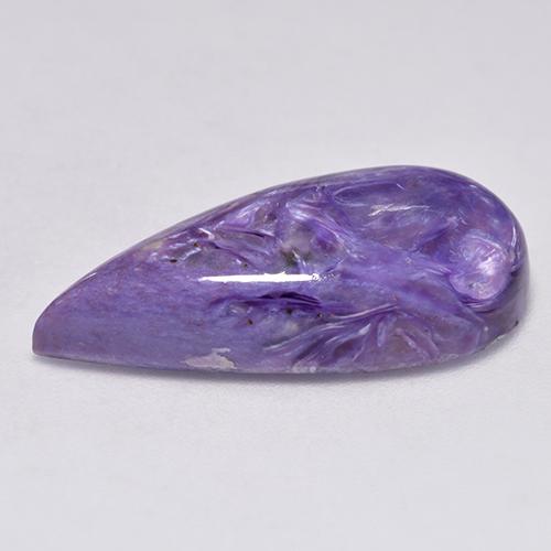 Charoíta violeta médio natural 12,73ct, formato de pêra, opaco