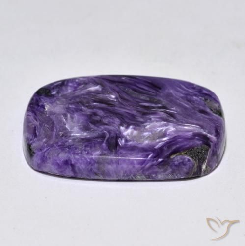 Charoíta violeta natural 38,10ct, almofada cortada, opaco