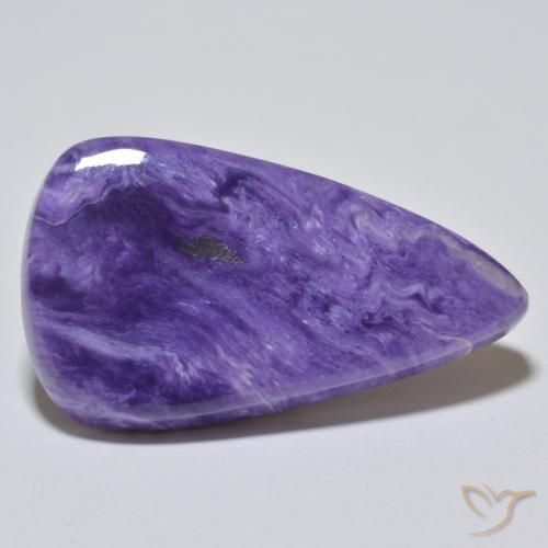 Charoíta violeta natural 25,37ct, formato de pêra, opaco