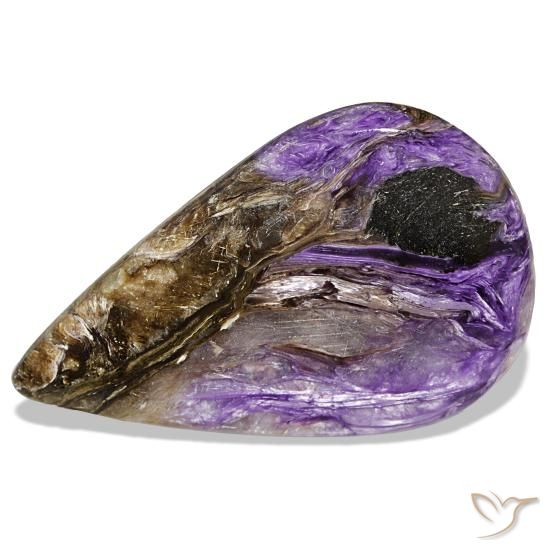 Charoíta violeta natural 53,10ct, formato de pêra, opaco
