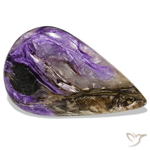 Charoíta violeta natural 53,10ct, formato de pêra, opaco