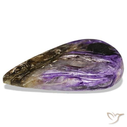 Charoíta violeta natural 53,10ct, formato de pêra, opaco